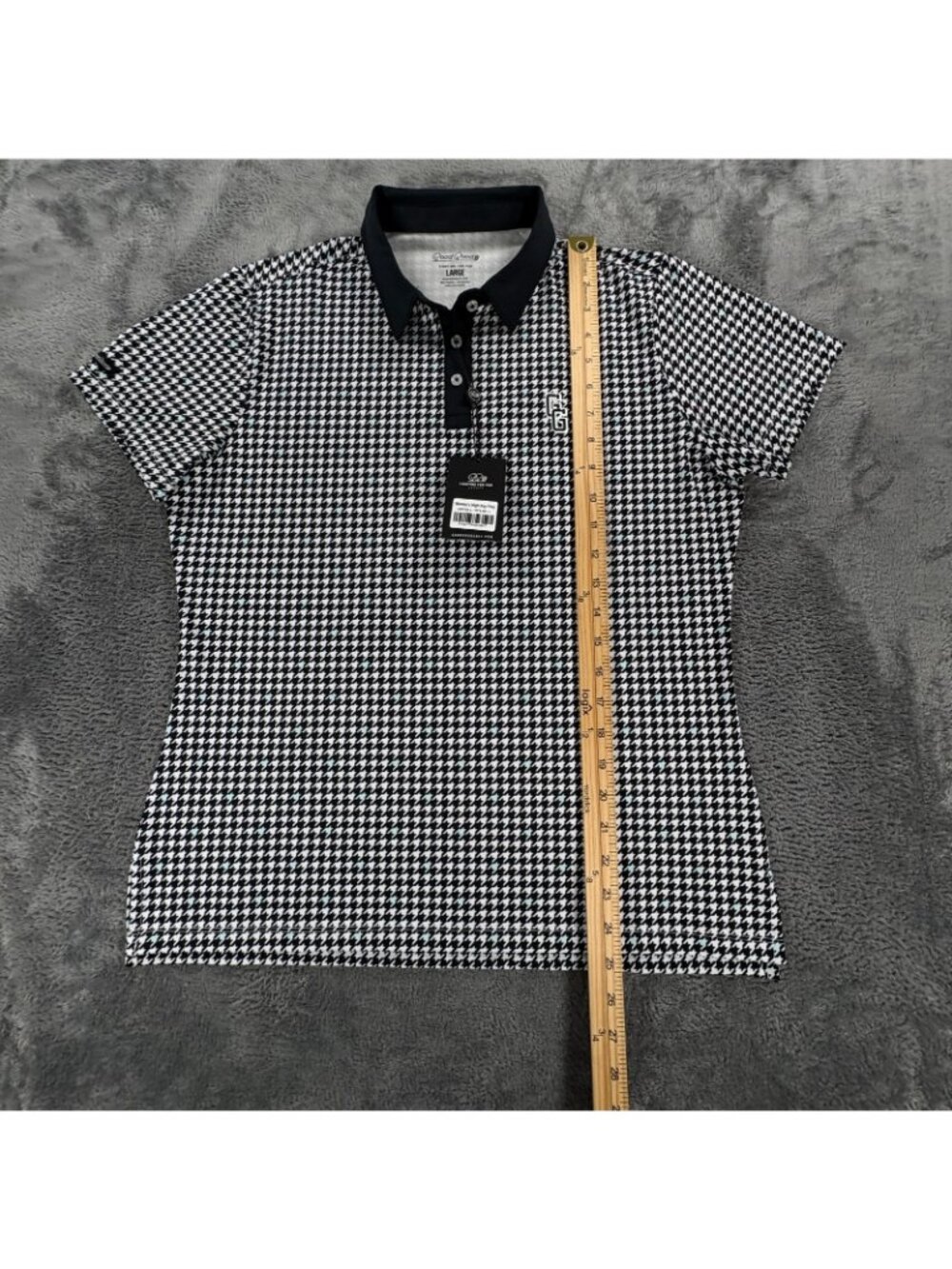 Good Good Golf High Key Polo Womens L Houndstooth Black White NWT GG339-L - Picture 9 of 9